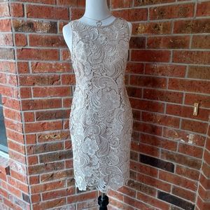 Cream lace dress.